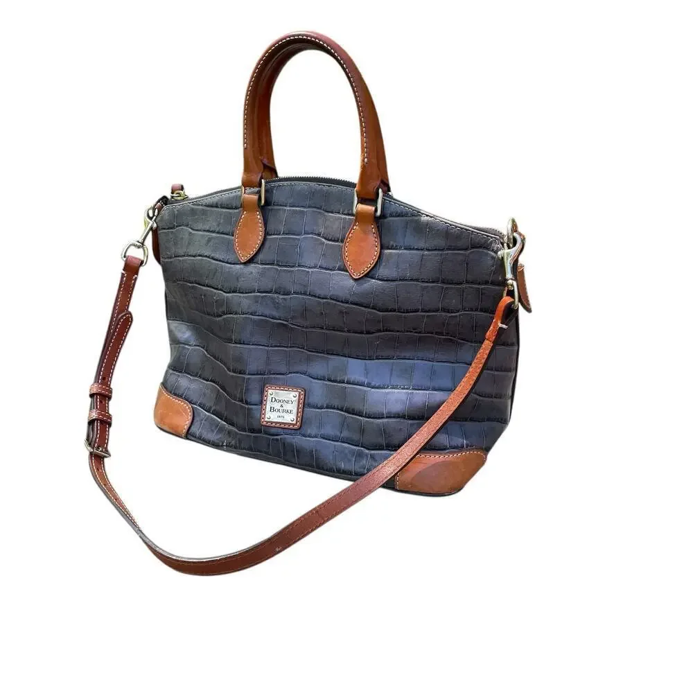 Dooney & Bourke Denison Domed Croco Embossed Gray Satchel Handbag